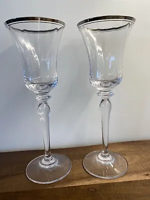 Mikasa Wine Glass Jamestown Clear Platinum Optic 8 3/4 Set Of 2 • $25