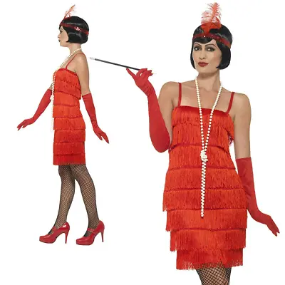 Red Flapper Ladies Costume 1920s Gatsby Charleston Fancy Dress Outfit New • £26.99