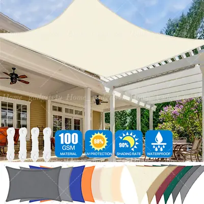 WATERPROOF Heavy Duty Sun Shade Sail GARDEN CANOPY Cloth 98% UV Block Rectangle • £12.99