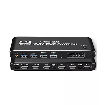 4K 2 In 2 Out USB 3.0 HDMI KVM Switch Hub Extended Display With Keyboard Hotkey • $76.94