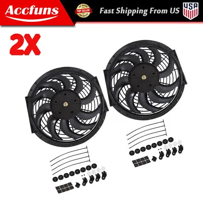 NEW 2X 12  Universal Slim Fan Push Pull Electric Radiator Cooling 12V Mount Kit • $40.92