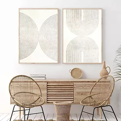 Neutral Canvas Wall Art Boho Mid Century Modern Prints Boho Beige Line Art Canva • $57.64