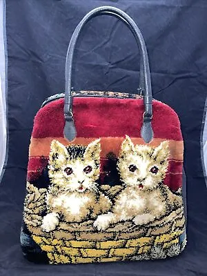 Rare VINTAGE 1950’s MARLOW Original Tapestry Carpet Bag Dogs & Cats • $300