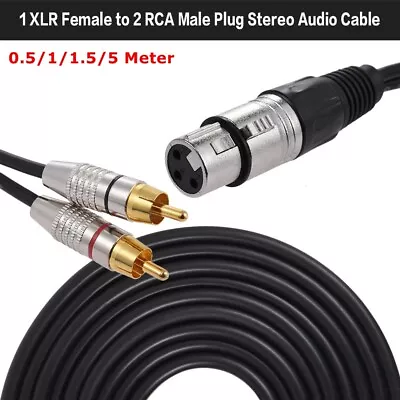 2 RAC Phono Male Plug To XLR 3 Pin Female Mic Cable Splitter Adapter Cord • £6.79