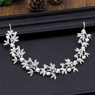 Silver Bendable Pearl Crystal Bridal Hair Vine Wedding Headband Hair Accessor-wq • £6.23