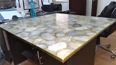 White Agate Epoxy Art Dining Table Top Square Marble Kitchen Slab Table For Home • $2840.70