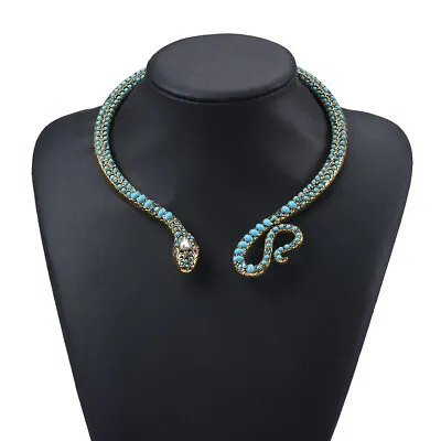 Retro Snake Imitation Pearl Alloy Turquoise Inlay Rhinestones Women'S Necklace • £14.95