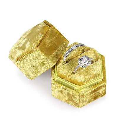 Velvet Double Slot Ring Holder Jewelry Box Antique Hexagon Geometric Display • $12.99