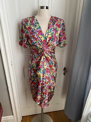 Carol  Mignon Vintage 100% Silk Multi Floral Ruffle Front Sheath Dress-size8!    • $99.99