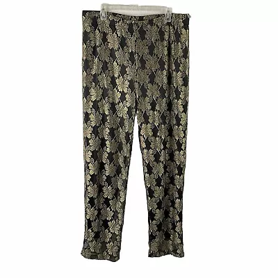 Vtg NWT Carole Little Venetian Scroll Lace Pants Black Metallic Gold Net Lined • $39.99