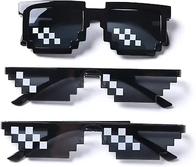 3Pack Pixel Mosaic Glasses Photo Props Unisex Sunglass Toy Thug Life Sunglasses  • $16.24