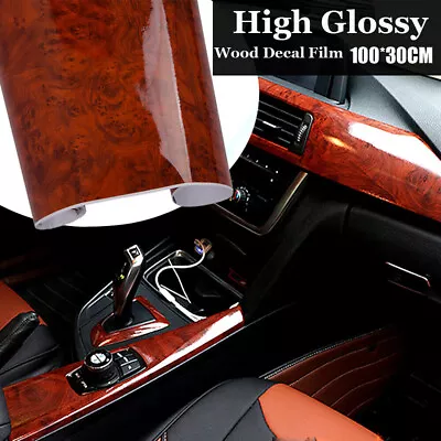 12 X 39'' High Glossy Wood Grain Car Interior DIY Vinyl Sticker Decal Wrap Film • $13.75