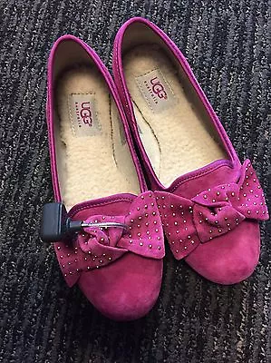 New UGG PINK SUEDE ALLOWAY STUDDED BOW BALLET FLATS SZ 5/EURO 36 SLIP ON • $39.99