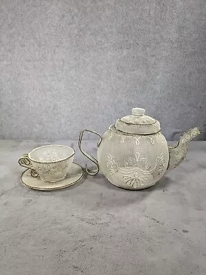 Vintage Metal Wire Mesh Teapot With Lid And Cup Set • $34.98