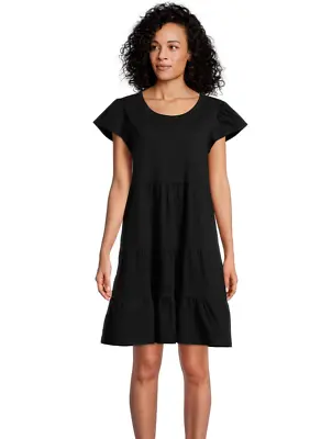 NWT Time & Tru Women's XL (16-18) Black Short Sleeve Tiered Knit Dress W Pockets • $9.99