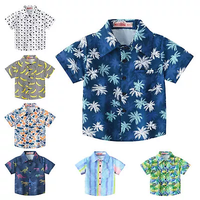 Toddler Kids Baby Boys Hawaiian Print Shirt Summer Beach Button Down Clothes • £11.39