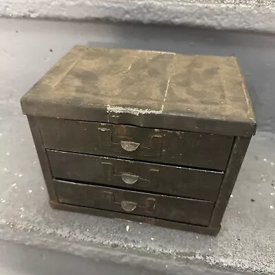 Vintage 3 Drawer Metal Tool Box Small Parts Storage Industrial Machine Shop 8” • $59