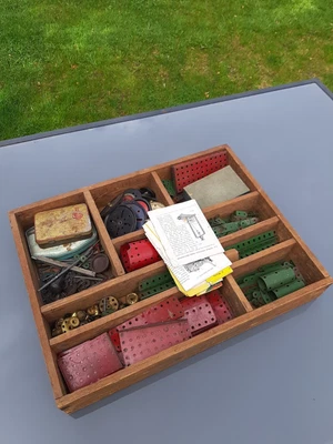 £35 • Buy Meccano Set Wooden Box Job Lot Rare Crane Boiler Motor Gears Girders Etc