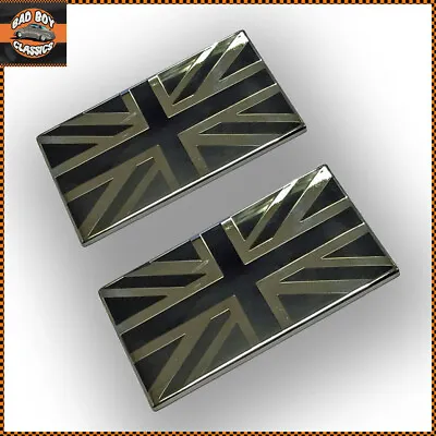 Union Jack Enamel Badge Black / Chrome Classic Vintage Car Emblem Enamel X2 • £9.95