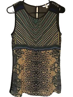 Cabi Sleeveless Blouse  #565 Buchanan Animal Print Sheer Black Back Size M • $13.99