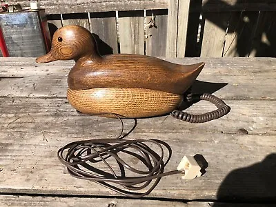 Duck Phone Vtg. Corded Push Button Phone Heritage Phones Stained Oak Wood NICE! • $29
