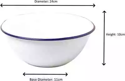 Large Deep White Falcon Enamel Blue Rim Mixing Bowl 24cm • £11.99