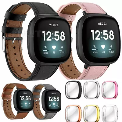 Case + Leather Watch Band Strap Buckle For Fitbit Versa 4 (4Gen) / Sense 2  • $23.99