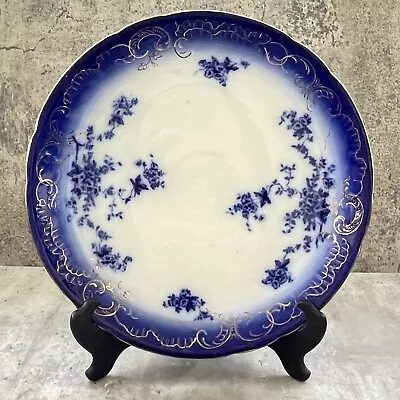 Antique Wheeling  Pottery LaBelle China Flow Blue Semi-Porcelain Gilt Plate 10” • $59.99