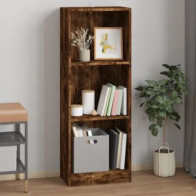 Industrial Rustic Smoked Oak Wooden 3-Tier Book Cabinet Bookcase Shelving Unit • £34.99