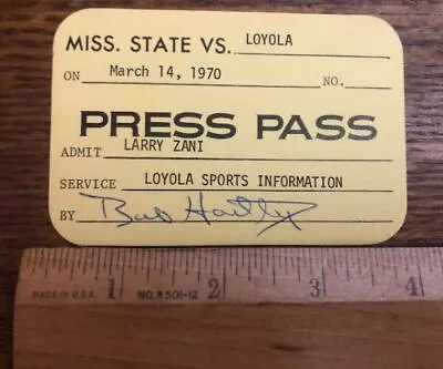 Mississippi State Bulldogs Vs Loyola Basketball Press Ticket 3/14 1970 • $5