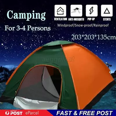 Camping Tent 3-4 Man Instant Pop Up Tent Hiking Festival Family Tent Automatic • $32.99