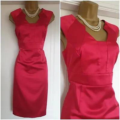 Vintage Style Red Satin Party Wiggle Pencil Occasion Dress Size 10  • £18