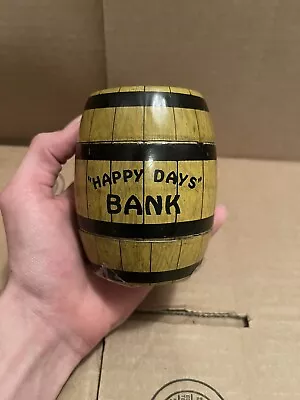 Vintage 4  Wood Barrel Tin Litho J. Chein & Co USA Happy Days Coin Bank W/ Key • $21.25