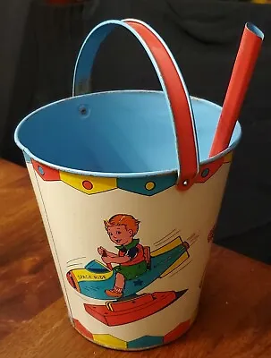 Vintage J. Chein Sand Bucket Pail 7  & Shovel Coney Island Beach Amusement Park • $78.50