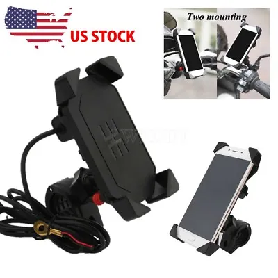 US Stock Universal Motorcycle Bike 3-6  Cell Phone Mount Holder W/ USB Charger • $21.78