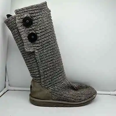 UGG Boots Youth 6 Cardy Sweater Knit Tall 5649 Gray Button • $24.99