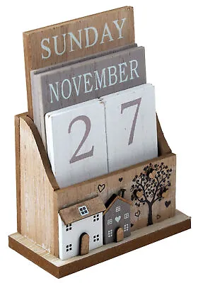 £13.99 • Buy Wooden Perpetual Calendar Desktop Eternal Calendar Blocks - House Tree Design