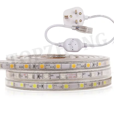£33.39 • Buy LED Strip 220V 240V 5050 SMD 60LED/M Waterproof Tape Lights Rope With Plug