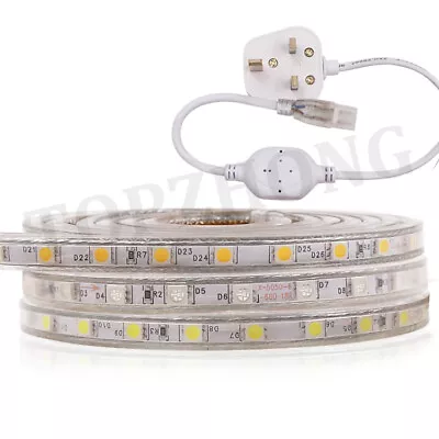 £5.89 • Buy LED Strip 220V 240V 5050 SMD 60LED/M Waterproof Tape Lights Rope With Plug