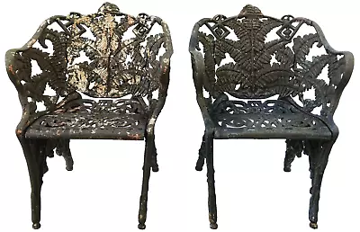 Pair Cast Iron CHAIRS Fern & Blackberry Fiske Mott NYC Coalbrookdale 110lb • $2875