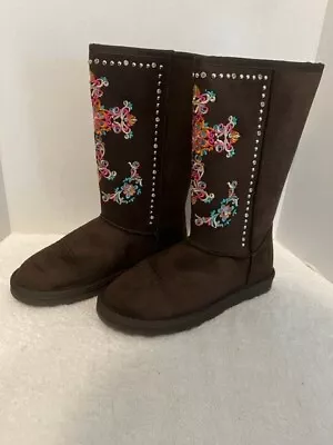 Boots Montana West Cowgirl Winter Ladies Western Brown Embroidered Size 8 • $43.95