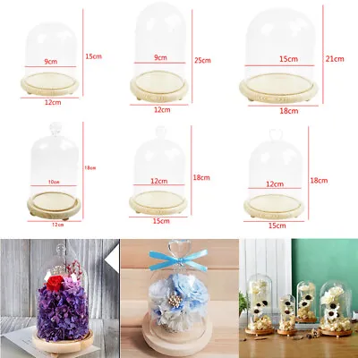 £10.95 • Buy Wooden Base Small/Large Glass Dome Display Cloche Bell Jar Ball Home DIY Decor