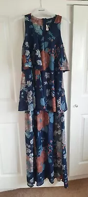 Beautiful Blue And Pink Floral Frill Size 12 Dress  Zipper Fastening In Great  • £0.99