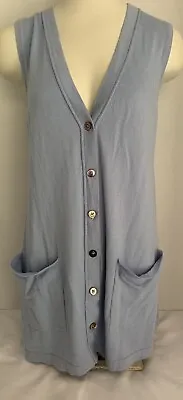 J Jill Sweater Vest Cardigan Women's Small S Blue V Neck Pockets Cashmere Cotton • $16