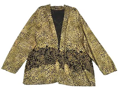 Vikki Vi Jacket Womens 3X Black Tan Patterned Open Front Slinky Knit • $39