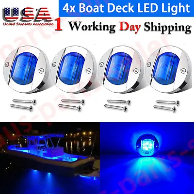4X Blue Round Marine Boat LED Interior Cabin Light Stern Deck Courtesy Lights US • $14.22