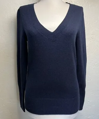J Crew 100% Cashmere Fitted V-Neck Tunic Sweater Sz XS Solid Navy AD465 • $33.95
