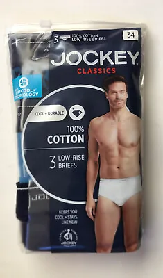 Jockey Mens Classic Low-Rise Briefs 3 Pack Sz 34  StayCool 100% Cotton NEW Retro • $19.50