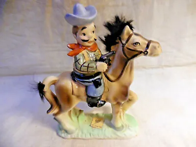 Vintage Cowboy With Gun On Horse Ceramic Figurine With Rabbit Fur • $15