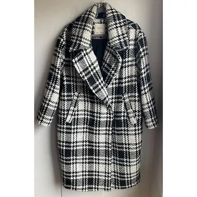 Zara Women's Sz.Large Plaid Oversized Long Coat Wool Blend Tweed • $44.99